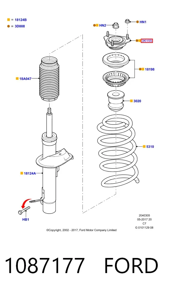 Опора переднего амортизатора 1087177 Ford