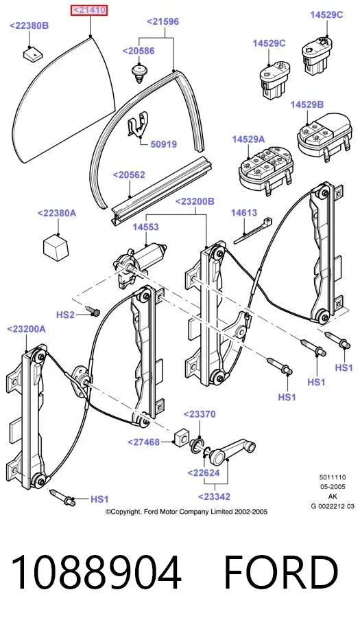 Стекло двери передней правой 1088904 Ford