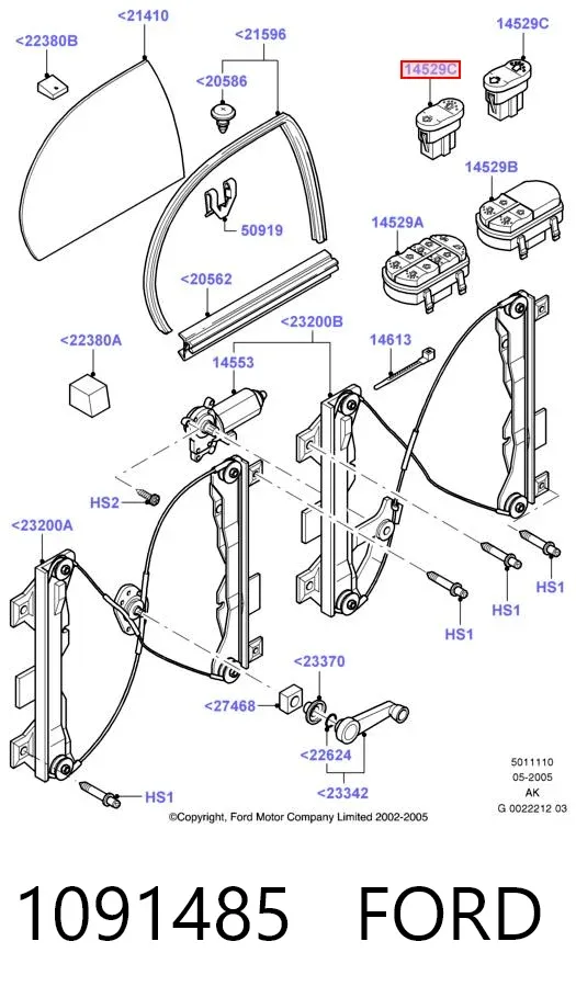 Кнопка стеклоподъемника передняя 1091485 Ford