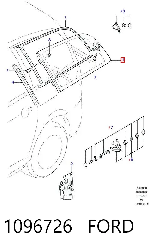 Стекло кузова (багажного отсека) правое 1096726 Ford