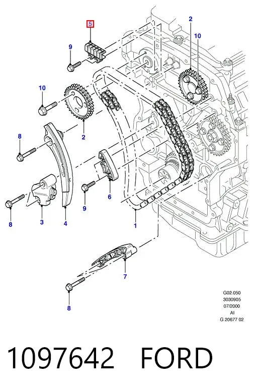Успокоитель цепи ГРМ, верхний ГБЦ 1097642 Ford