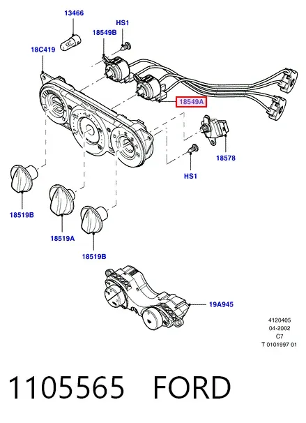 Трос управления отопителем (печкой), силой потока воздуха 1105565 Ford
