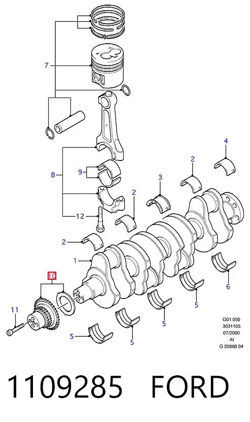 Звездочка привода коленвала 1109285 Ford