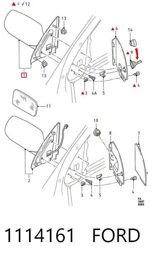 Правое зеркало 1114161 Ford