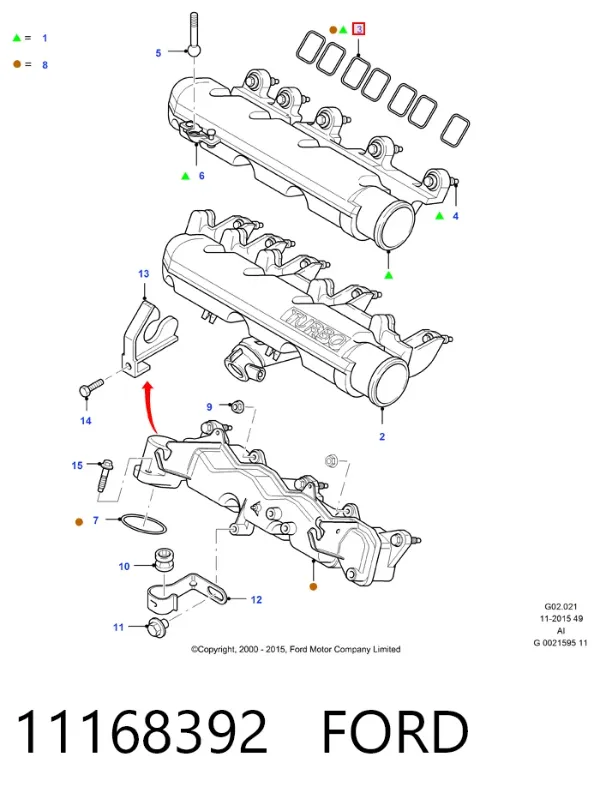Прокладка впускного коллектора 11168392 Ford