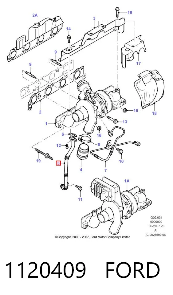 Трубка (шланг) отвода масла от турбины 1120409 Ford