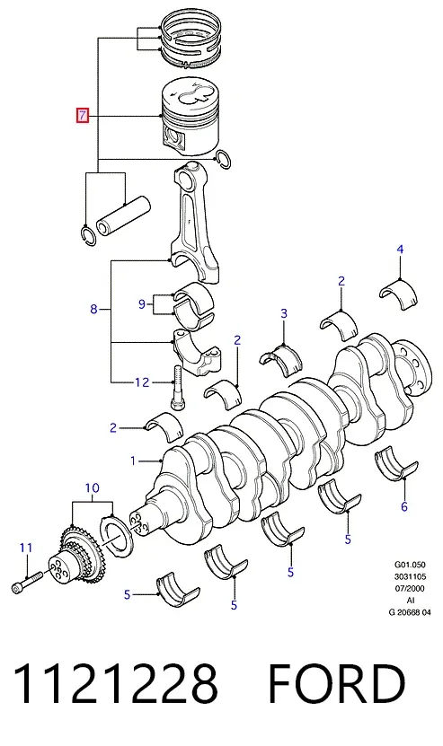 Поршень на 1 цилиндр Ford Transit V