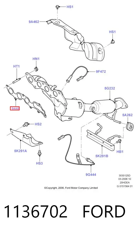 Прокладка коллектора 1136702 Ford