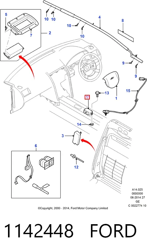 Модуль-процессор управления подушкой безопасности (ЭБУ AIRBAG) 1142448 Ford