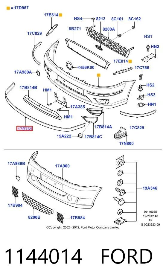 Спойлер переднего бампера правый 1144014 Ford