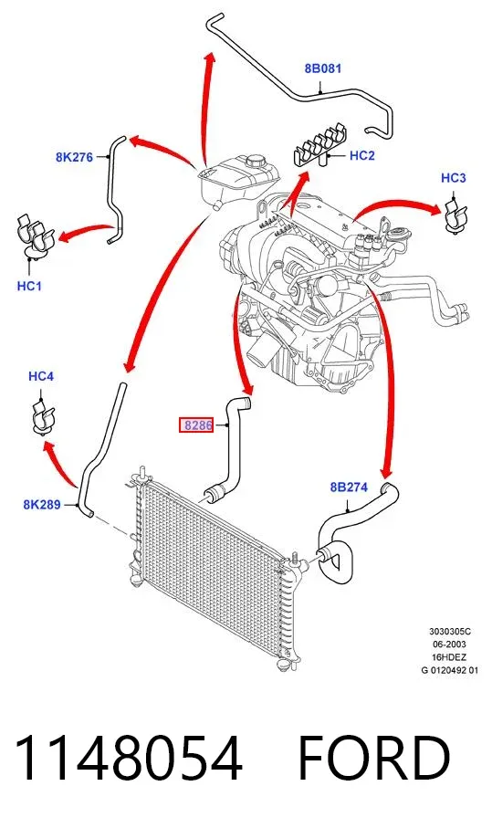 Нижний шлаг радиатора охлаждения 1148054 Ford