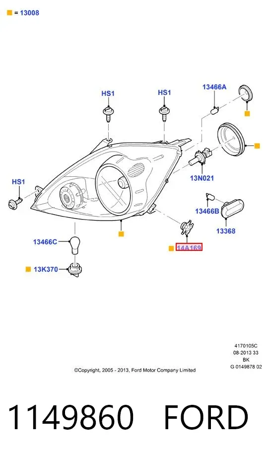 Клипса крепления фары 1149860 Ford