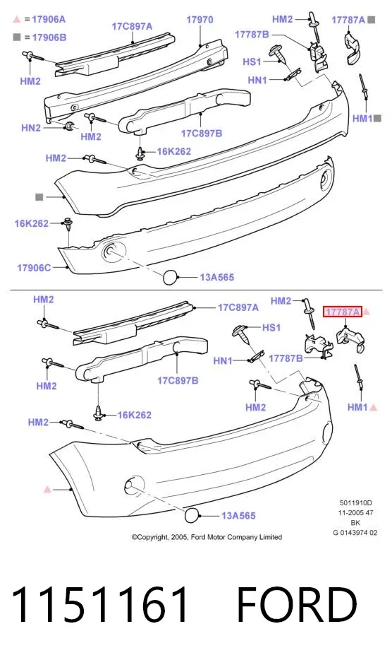 Направляющая заднего бампера левая 1151161 Ford