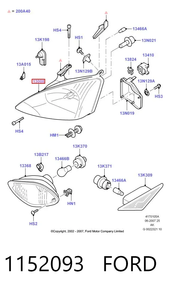 Левая фара 1152093 Ford