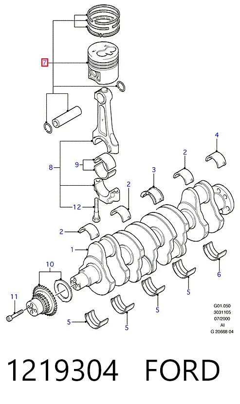 Поршень на 1 цилиндр Ford Transit V