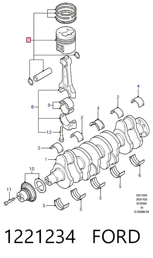 Поршень на 1 цилиндр 1221234 Ford