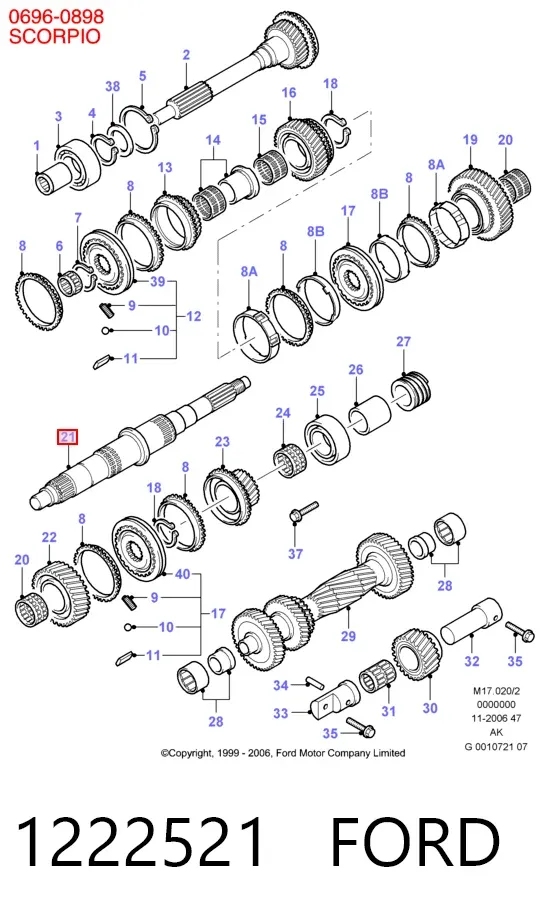 Вал коробки передач вторичный 1222521 Ford