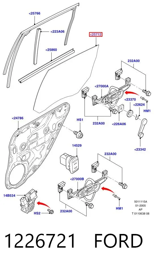 Стекло двери задней левой 1226721 Ford
