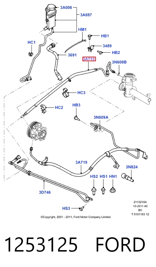 Шланг ГУР от рейки к бачку 1253125 Ford