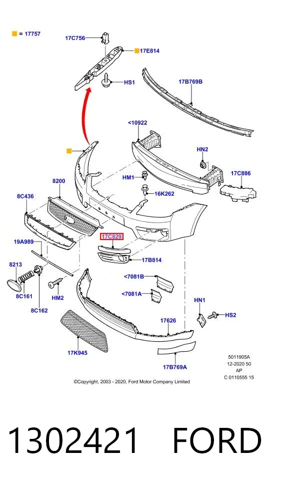 Молдинг бампера переднего правый 1302421 Ford