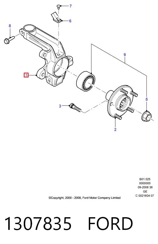 Цапфа передняя левая 1307835 Ford