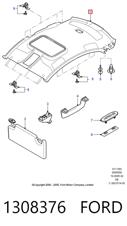 Обивка крыши (потолок) 1308376 Ford