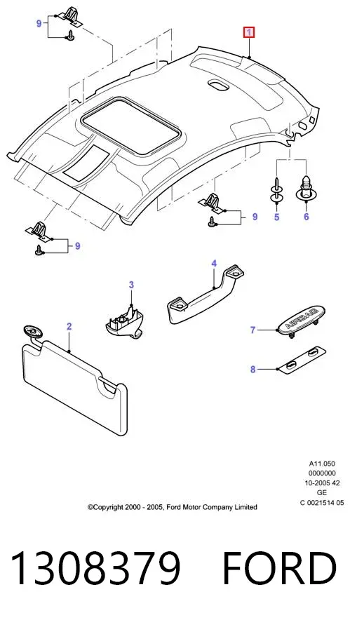 Обивка крыши (потолок) 1308379 Ford