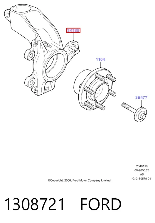 Цапфа передняя левая 1308721 Ford