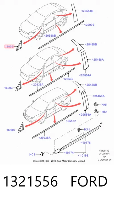 Накладка стойки кузова внешняя передняя правая FORD 1321556