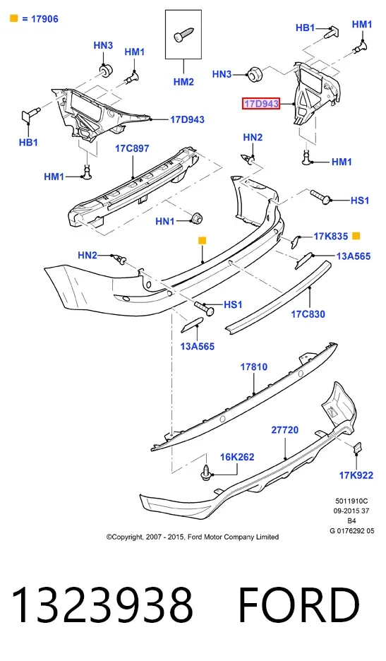Кронштейн бампера заднего правый 1323938 Ford