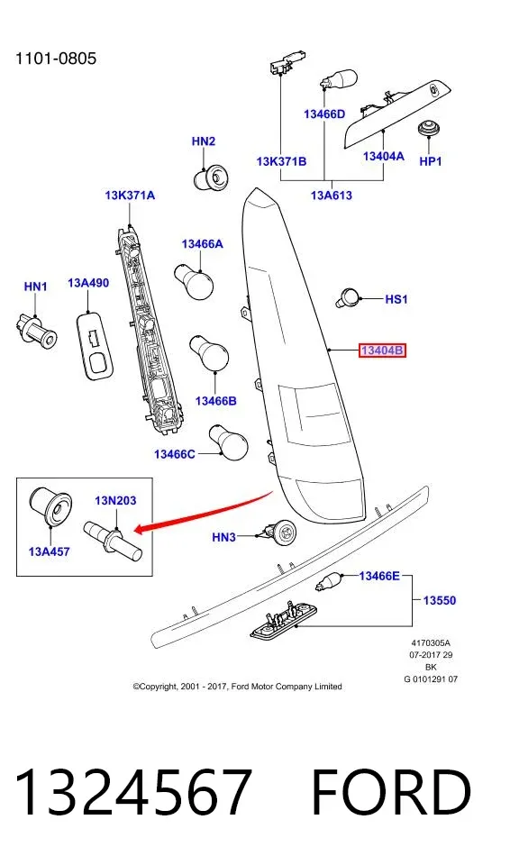 Фонарь задний левый 1324567 Ford