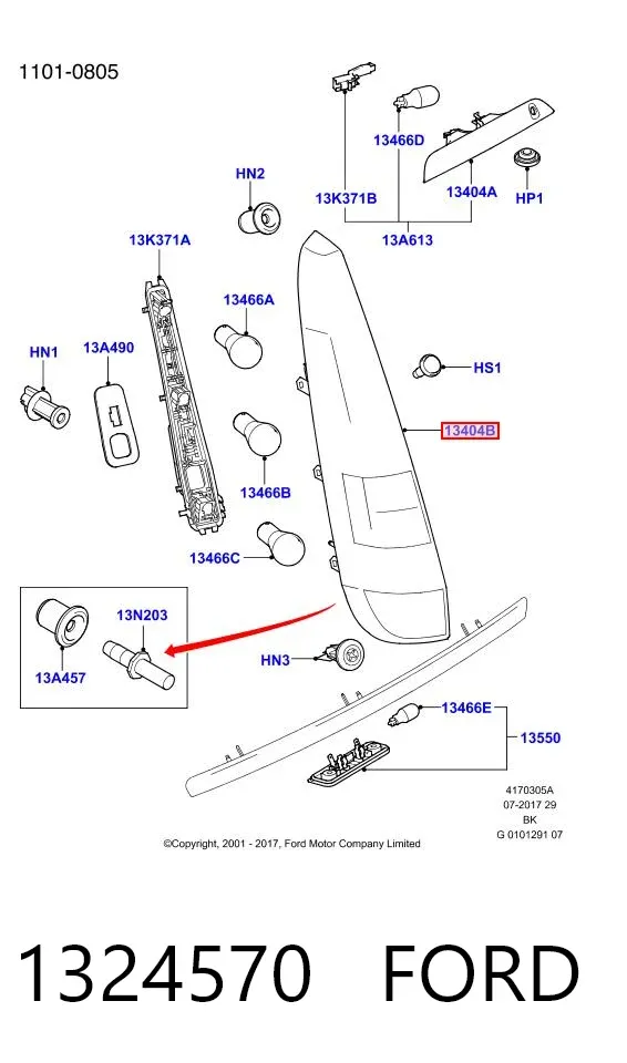 Фонарь задний левый 1324570 Ford