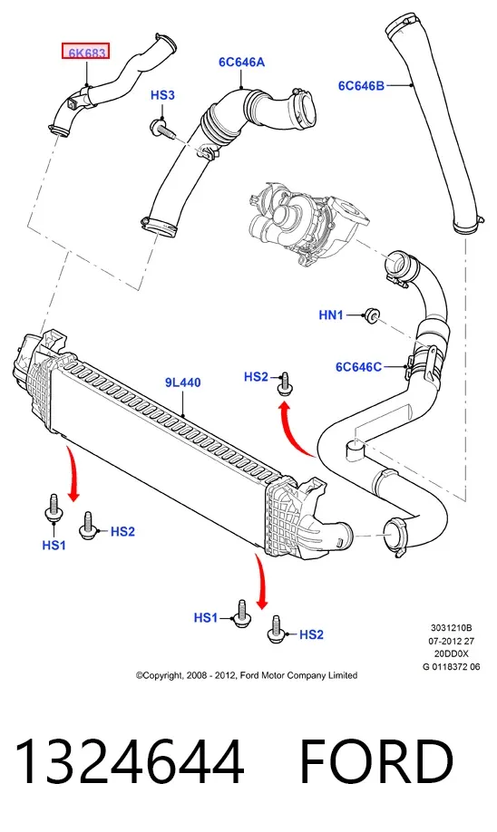 Патрубок интеркулера 1324644 Ford
