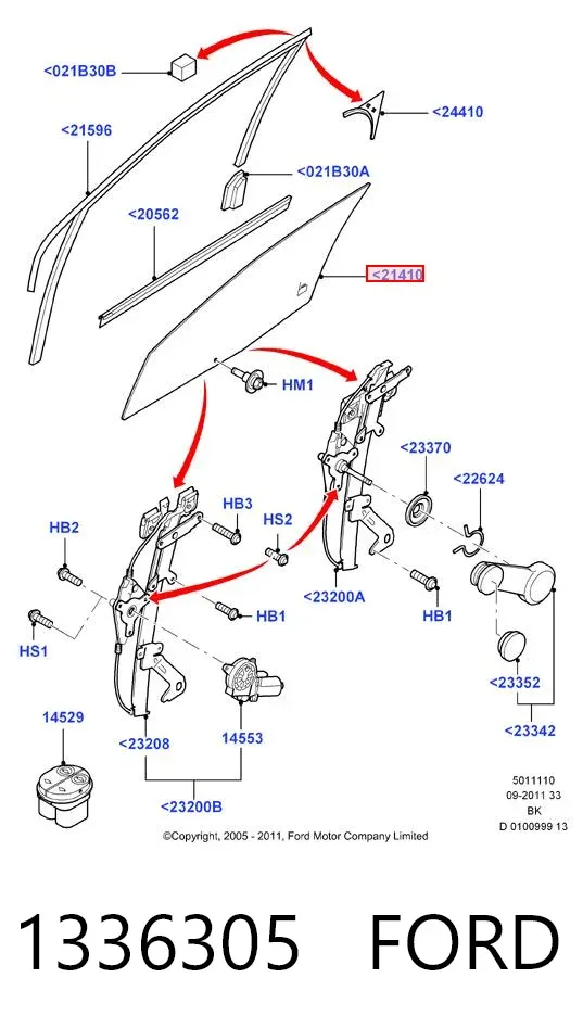 Стекло двери передней левой 1336305 Ford