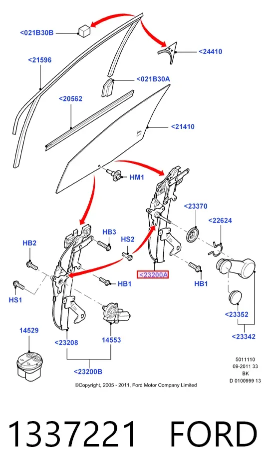 Стеклоподъемник передней правой двери 1337221 Ford