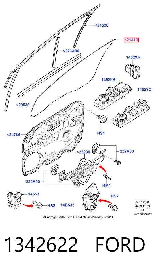 Стекло двери передней правой 1342622 Ford
