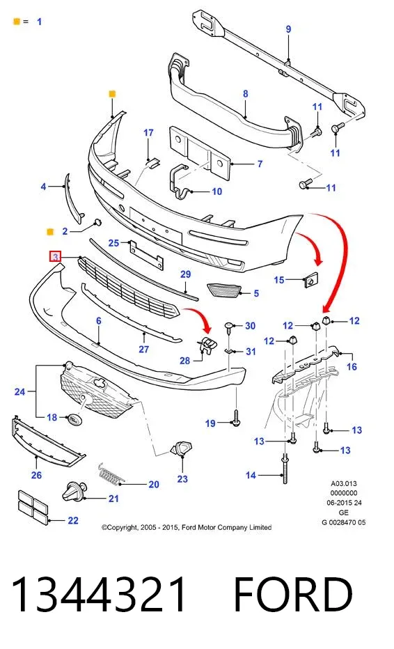 Решетка бампера 1344321 Ford