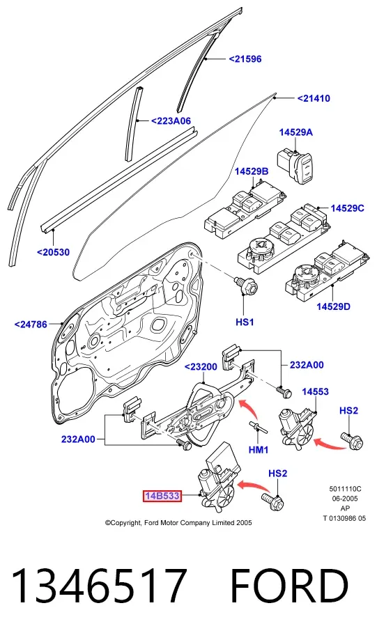 Мотор стеклоподъемника двери передней левой 1346517 Ford