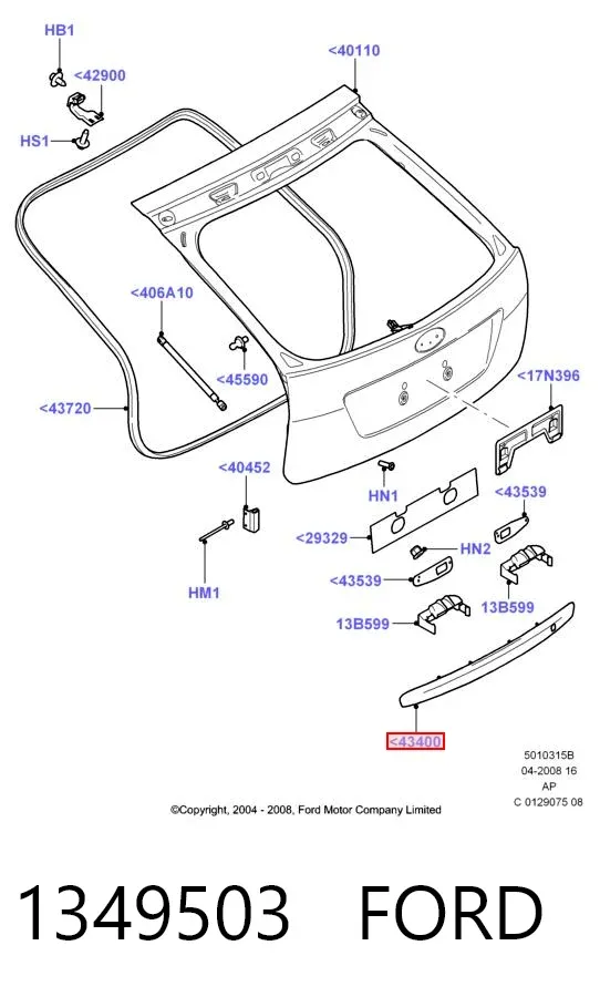 Молдинг двери задней левой верхний 1349503 Ford