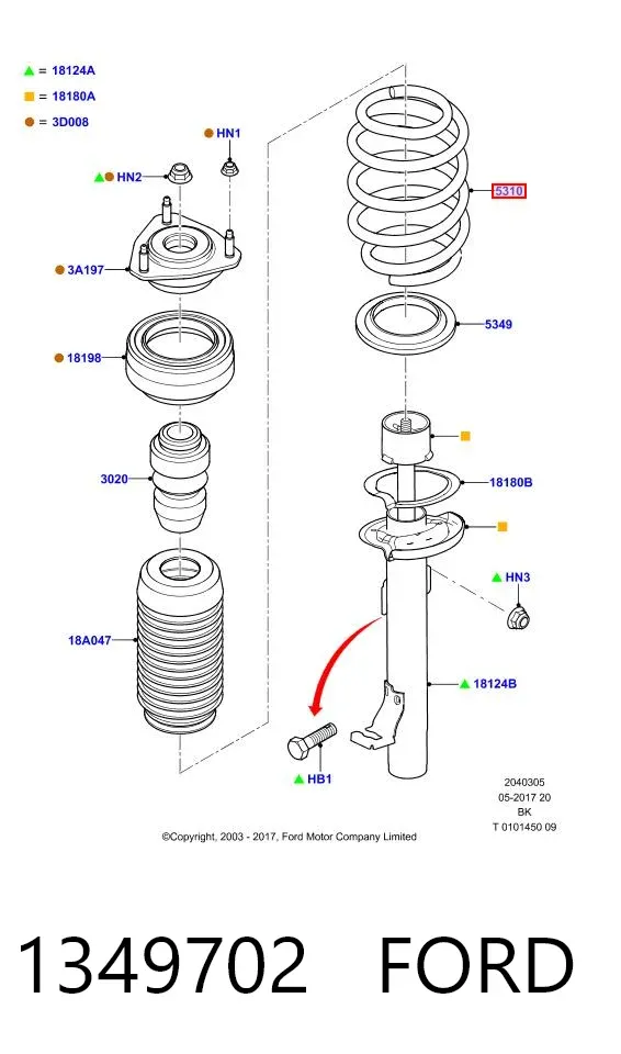 Передняя пружина 1349702 Ford