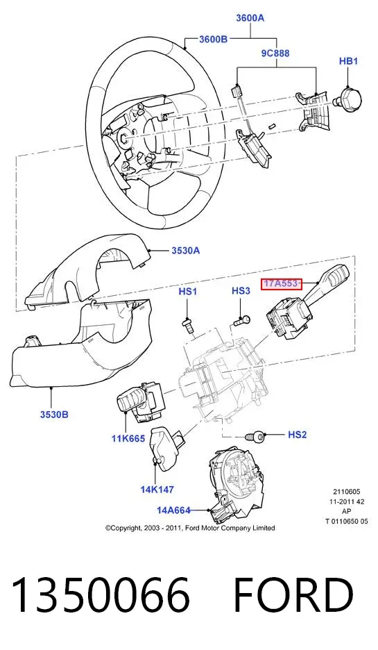 Правый подрулевой переключатель 1350066 Ford