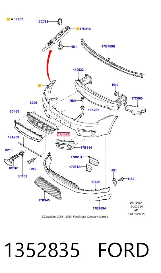 Молдинг решетки бампера переднего правый 1352835 Ford