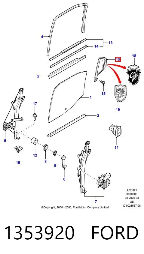 Стекло-форточка двери задней правой 1353920 Ford
