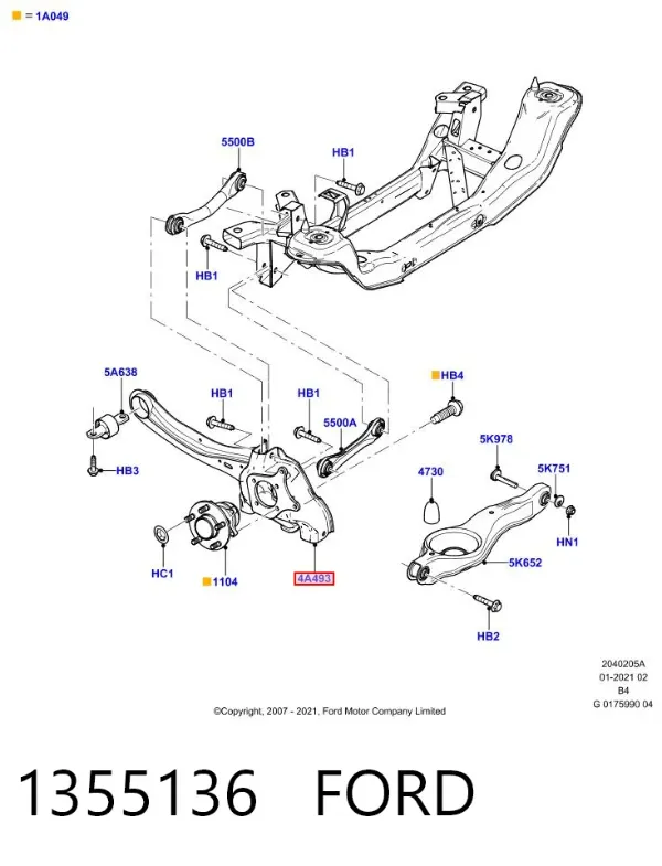 Рычаг (тяга) задней подвески продольный нижний левый 1355136 Ford