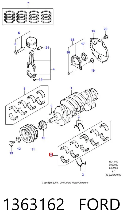 Вкладыши коленвала коренные, комплект, 1-й ремонт (+0,25) 1363162 Ford