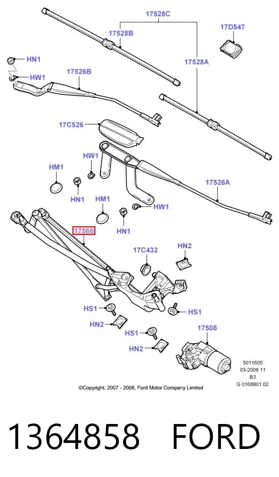 Трапеция дворников 1364858 Ford