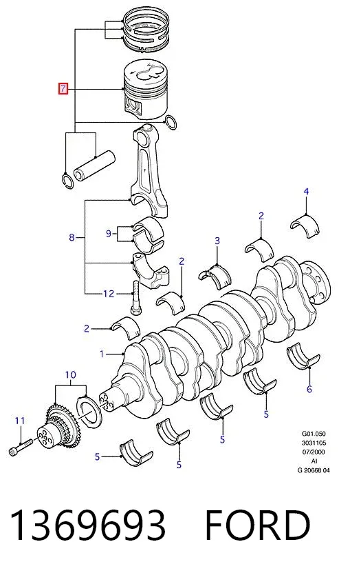 Поршень на 1 цилиндр 1369693 Ford