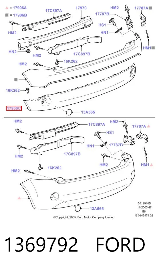 Нижняя часть заднего бампера 1369792 Ford