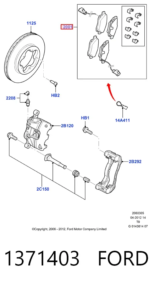 Передние тормозные колодки 1371403 Ford