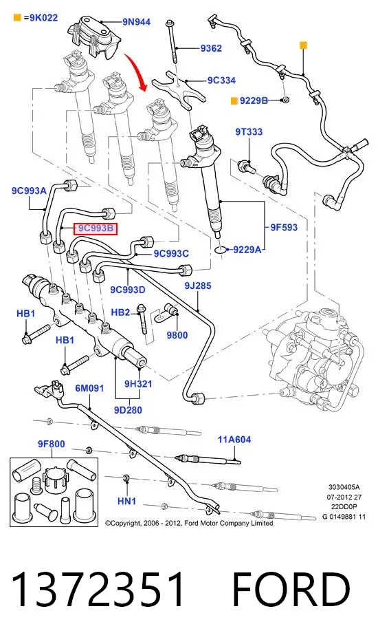 Трубка топливная форсунки 2-го цилиндра 1372351 Ford